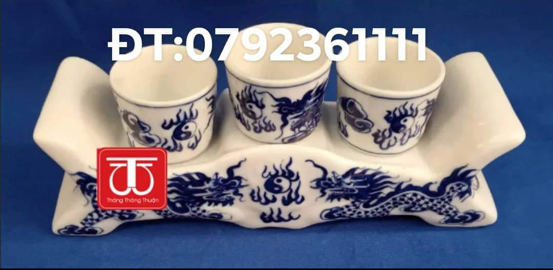 BỘ 3 CHUNG NƯỚC VẼ RỒNG DÀI 21CM *6CM