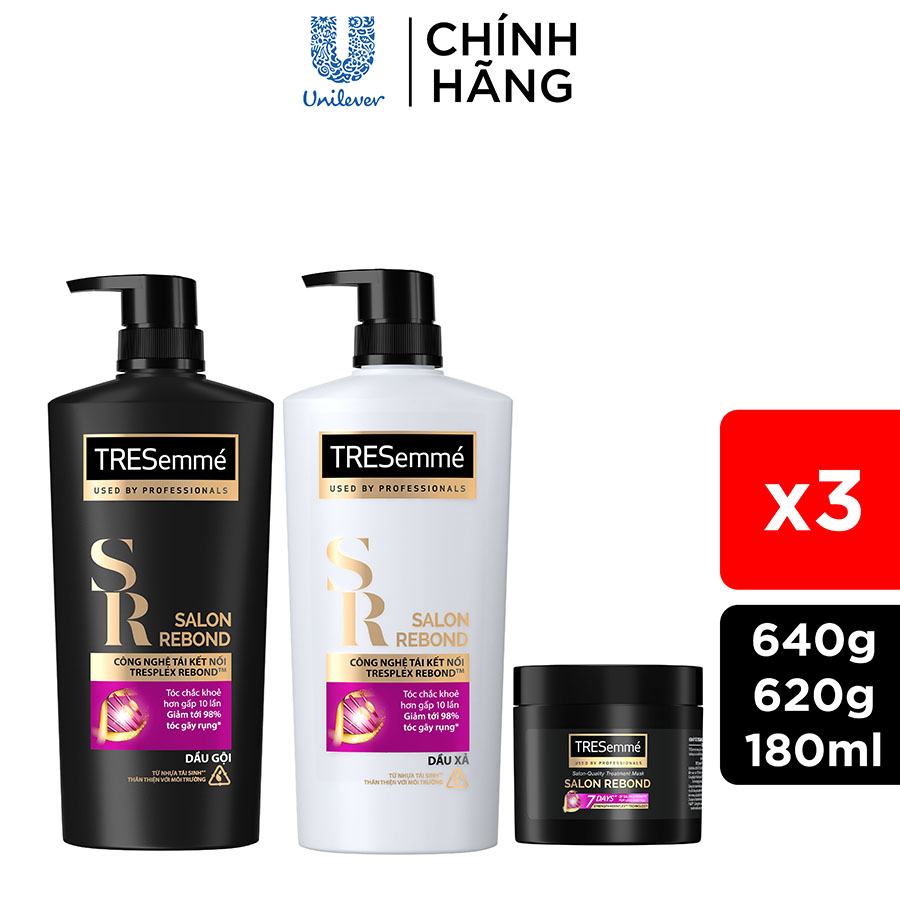 Combo Gội 640g, Xả 620g &amp; Ủ 180ml Tresemme Salon Rebond Giúp Ngăn Gãy Rụng Tóc