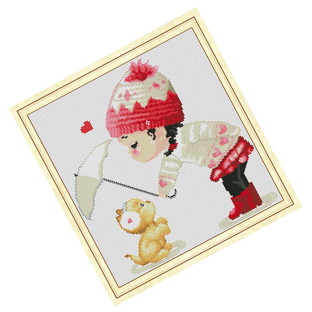 Stamped Cross Stitch Kits DIY Needlework Kits - Little Girl, 11CT, 38x37cm