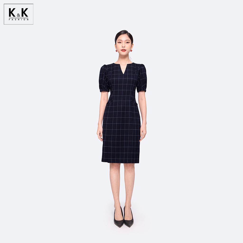 Đầm Chữ A Họa Tiết Caro Cổ V K&amp;K Fashion KK115-01 Chất Liệu Mango