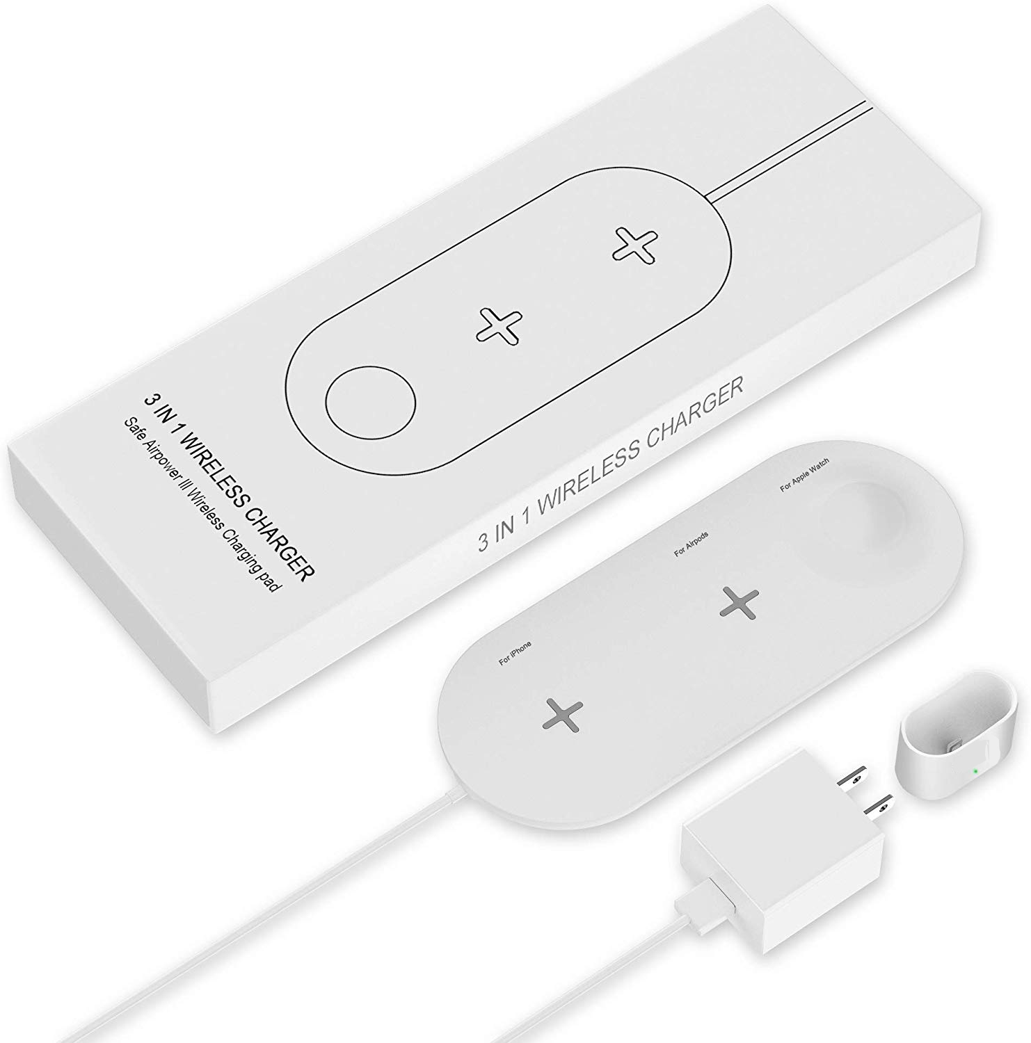 Đế sạc nhanh không dây 3 trong 1 cho iWatch 5/4/3/2/1, AirPods Pro/2/1 và iPhone 12/11/ Pro/Max/XR/X/8 Plus/8 Certified UL60950-1