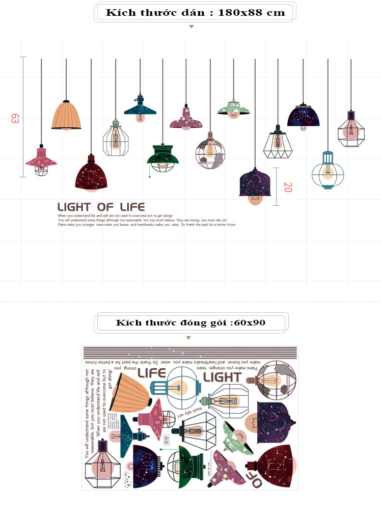 Sticker Giấy Dán Tường Decal Dán tường Tranh Dán Tường Trang Trí Tường Mẫu Đèn Trần Trang Trí ZDB-2363