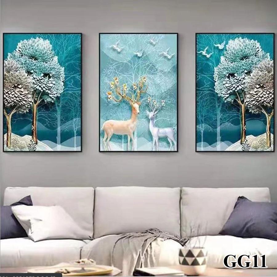 Tranh treo tường canvas 3 bức phong cách hiện đại Bắc Âu 132, tranh huơu trang trí phòng khách, phòng ngủ, phòng ăn, spa