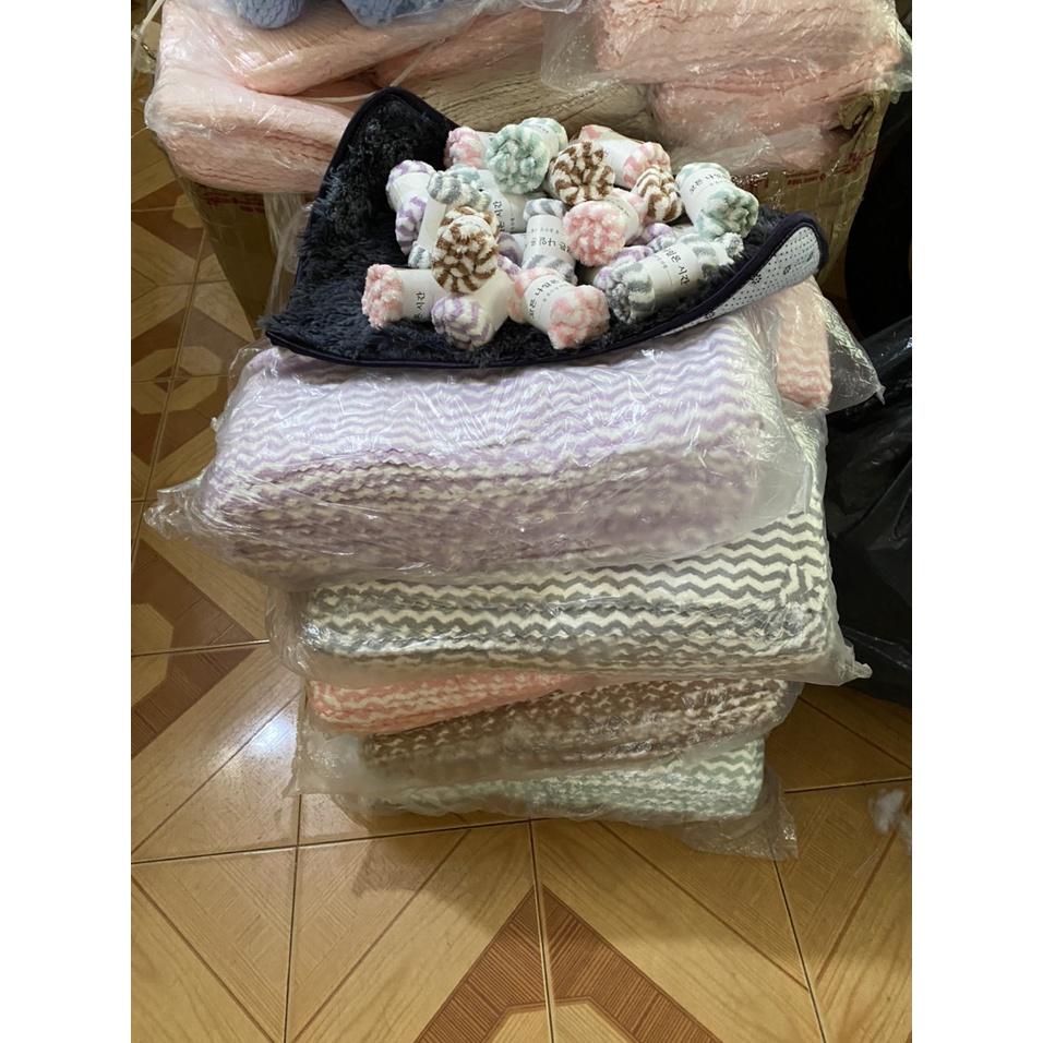 Khăn Lông Cừu Hàn Quốc Mềm Mịn Lượn Sóng Kẻ Sọc Xinh Xắn Kích Thước 30x50cm