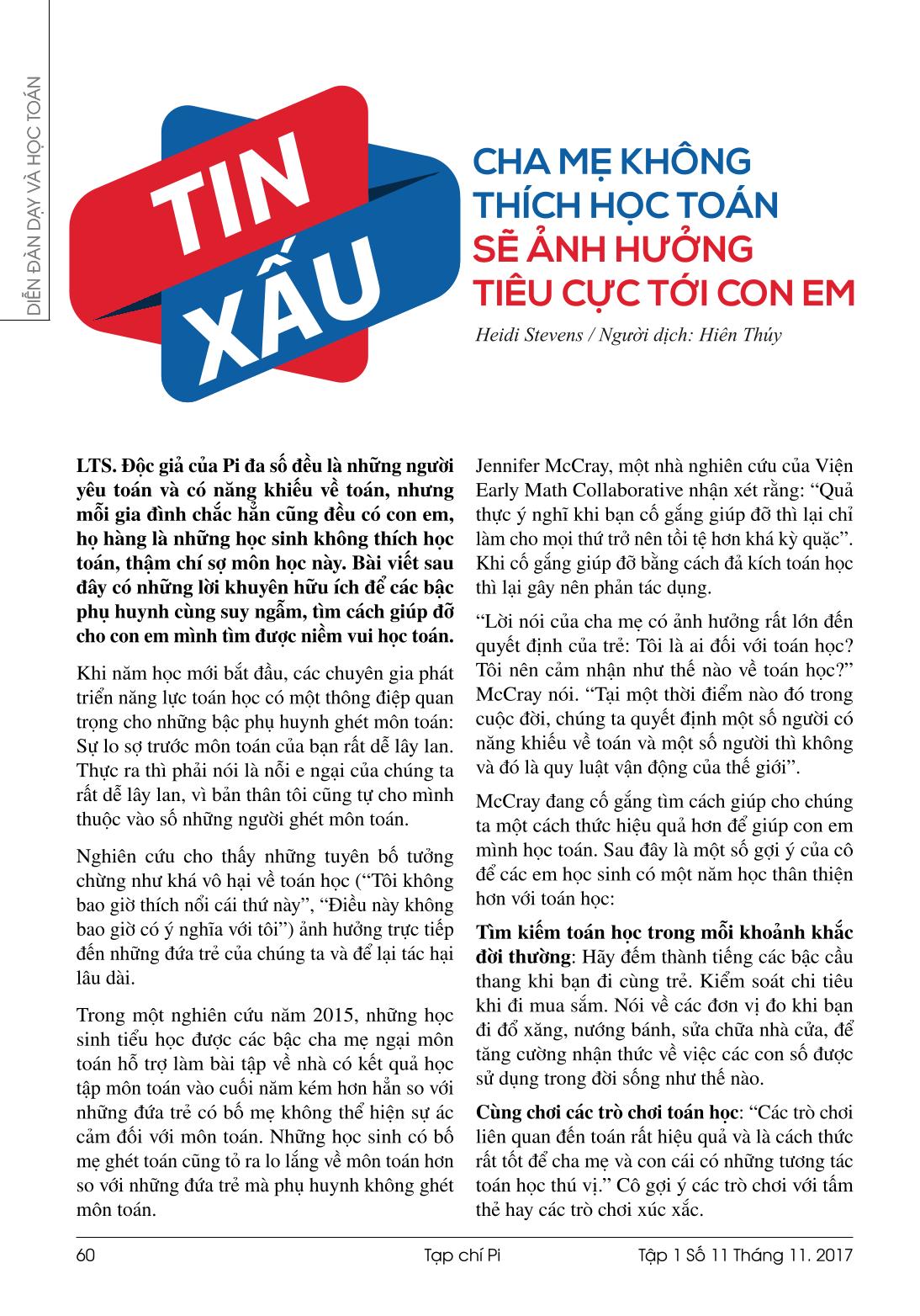 Tạp chí Pi- Hội Toán học Việt Nam số 11/tháng 11 năm 2017