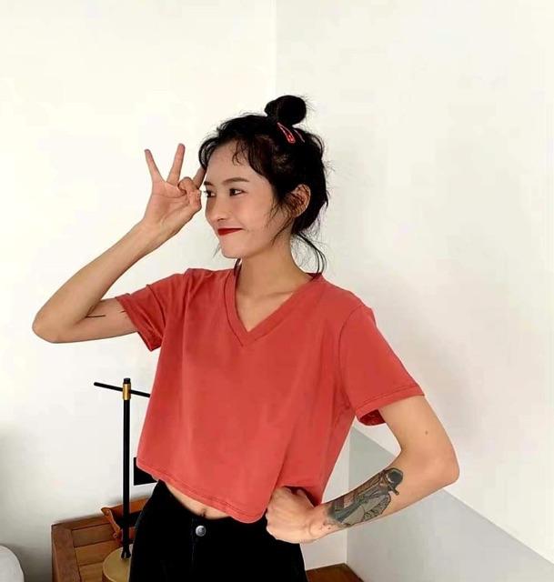 Áo croptop trơn cổ tim full màu