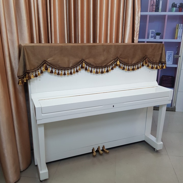 Khăn Phủ đàn Piano nhung nâu cao cấp tua rua sang trọng