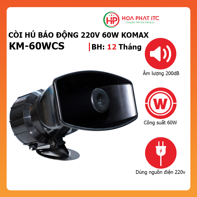 Còi hú báo động 220v 60w Komax KM-60WCS âm lượng 200dB - Hàng chính hãng