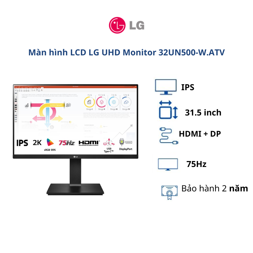 Màn hình LCD LG 31.5 inch UHD Monitor 32UN500-W.ATV - BH chính hãng 24 tháng/ Hàng chính hãng