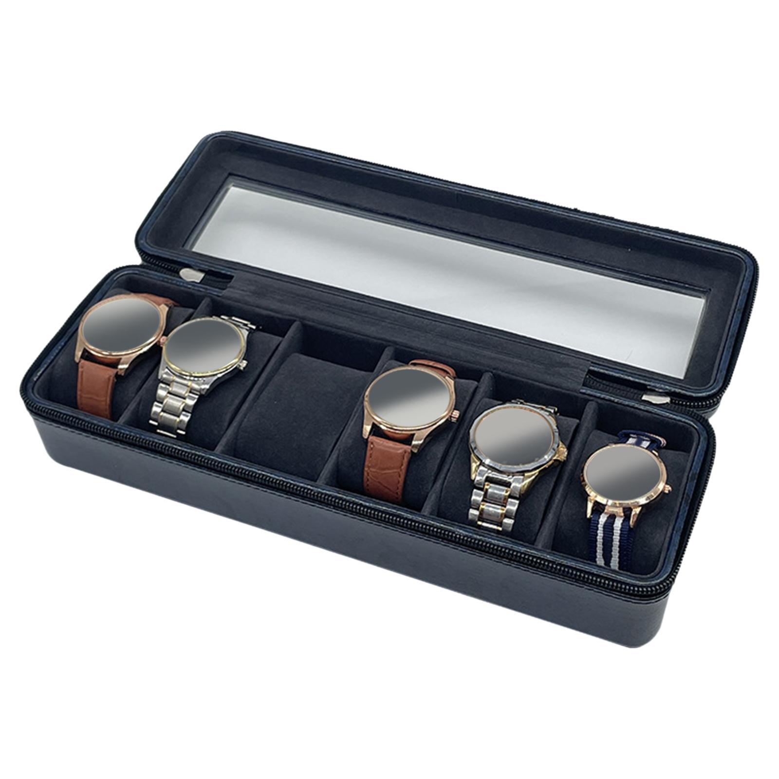 Watch Box Fits All Wristwatches 6 Slot Jewelry Storage for Men and Women