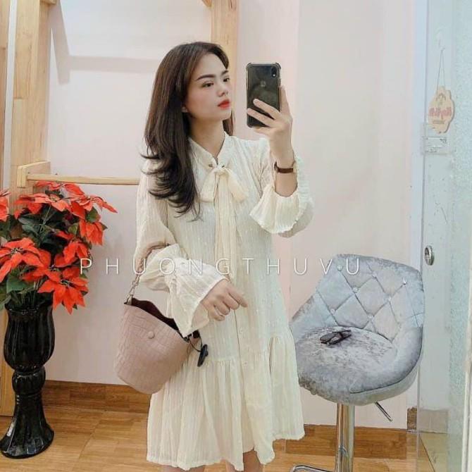 Đầm Suông Thắt Nơ Tay Bèo