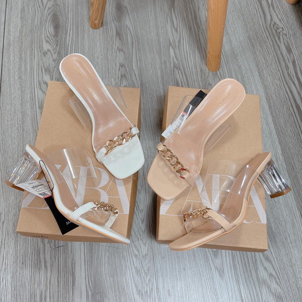 Dép Guốc nữ quai trong tag xích, gót 7 phân