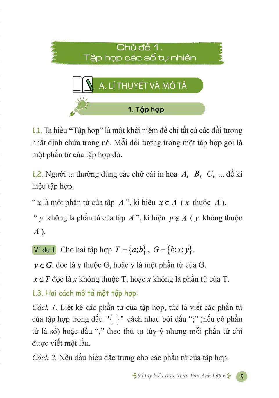 Sổ Tay Kiến Thức Toán Văn Anh Lớp 6