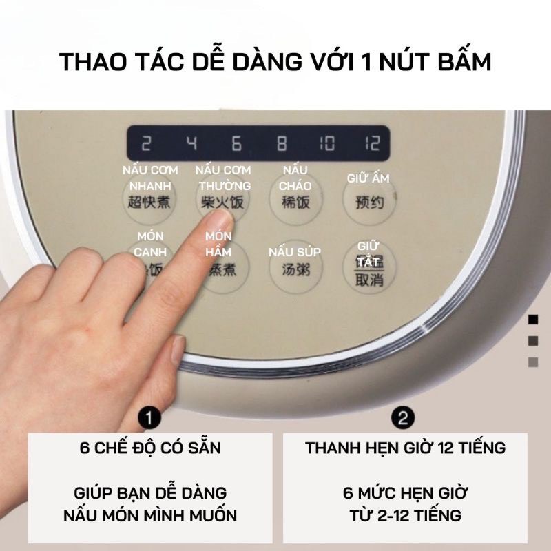 Nồi Cơm Điện Bear, 6 Chức Năng Thông Minh, Hẹn Giờ, Dung Tích 3 Lít, Công Suất 600W. Mã số DBF- P30F5 - Hàng Chính Hãng