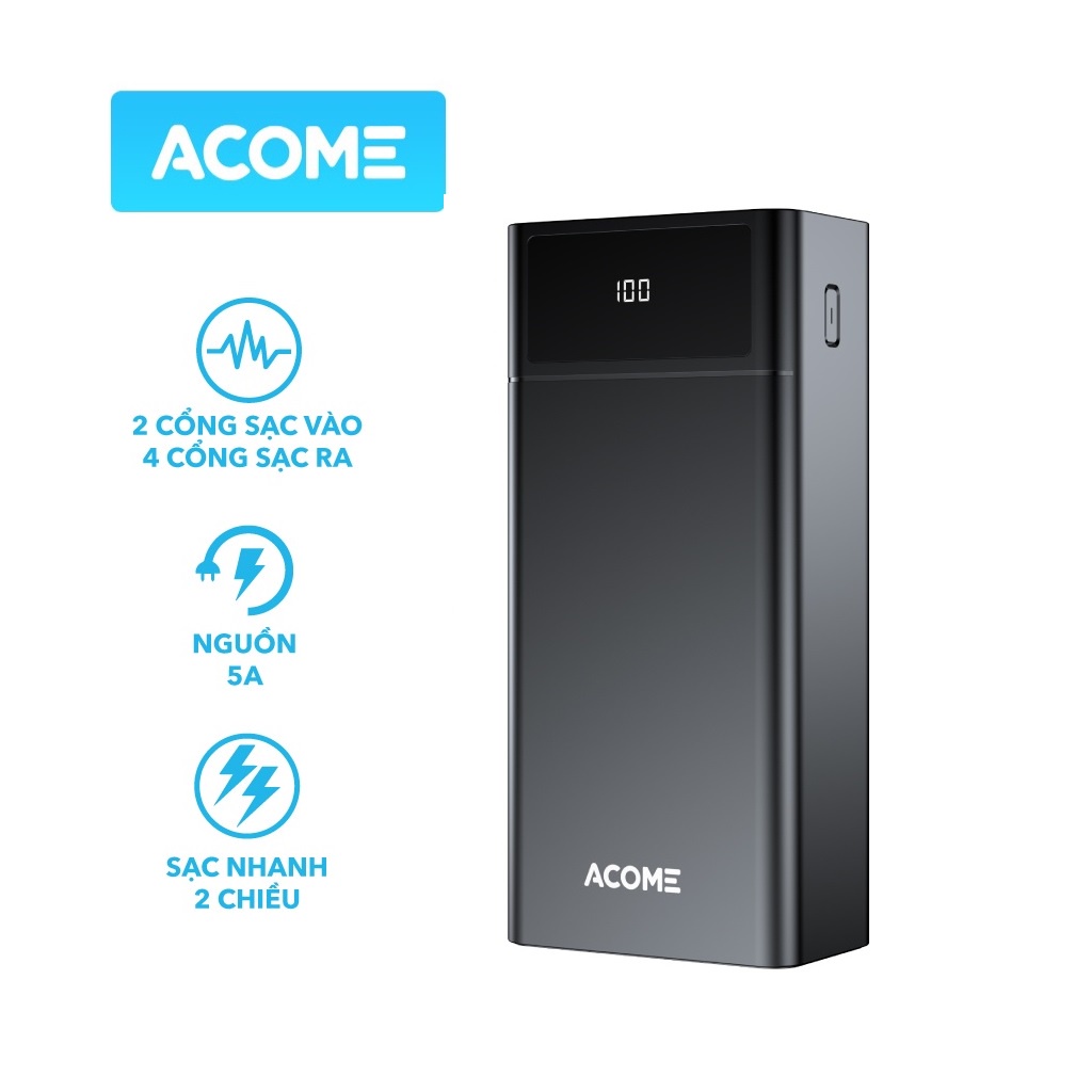 Pin Sạc Dự Phòng ACOME AP401 Dung Lượng Lớn 40000mAh Sạc Nhanh Nhiều Thiết Bị - Hàng Chính Hãng