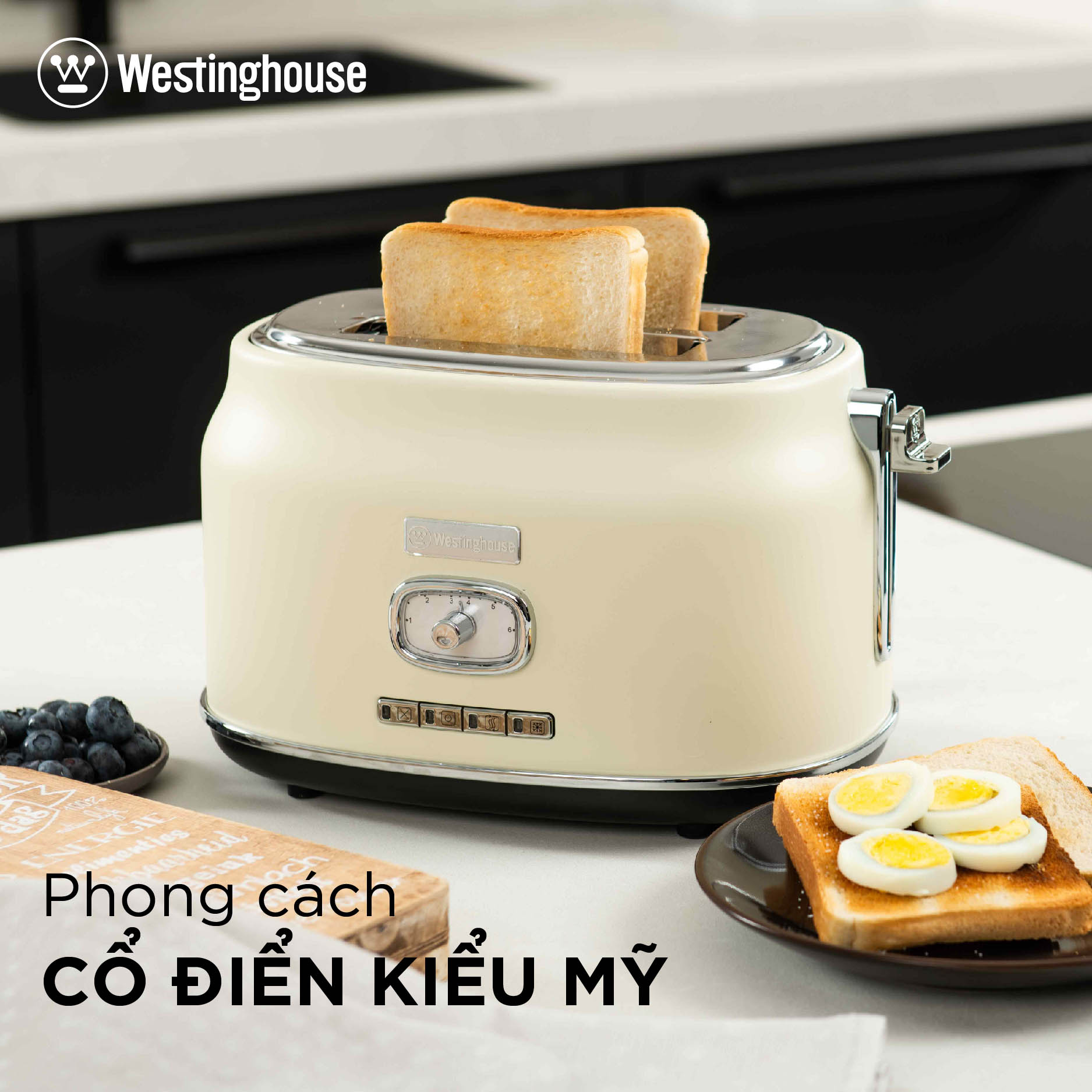 Máy nướng bánh mỳ Sandwich 2 lát kiểu cổ điển WestingHouse WKTTB857 815W 2 khe nướng bánh và 4 chức năng - Hàng chính hãng Mỹ