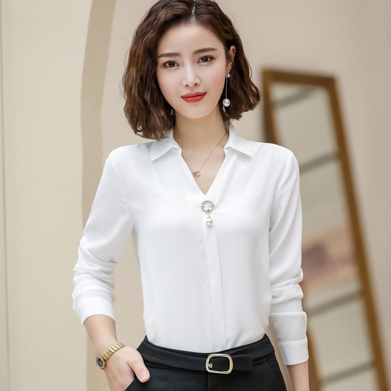 Áo kiểu công sở dài tay thanh lịch phong cách Hàn Quốc có tặng kèm khoen cà