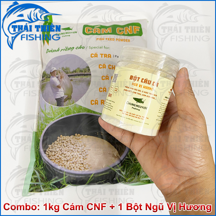 Combo 1kg Cám Câu Cá Tổng Hợp CNF, 1 Hũ Bột Câu Cá Ngũ Vị Hương Chung Nguyễn Fishing