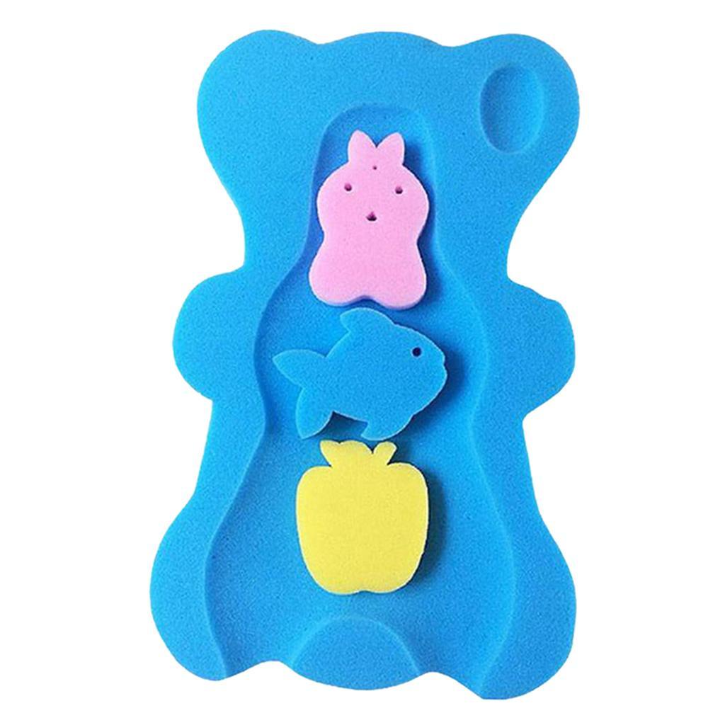 2pcs Bath Sponge Infant Bath Cushion Comfy And Skid Proof Bathing Mat Blue