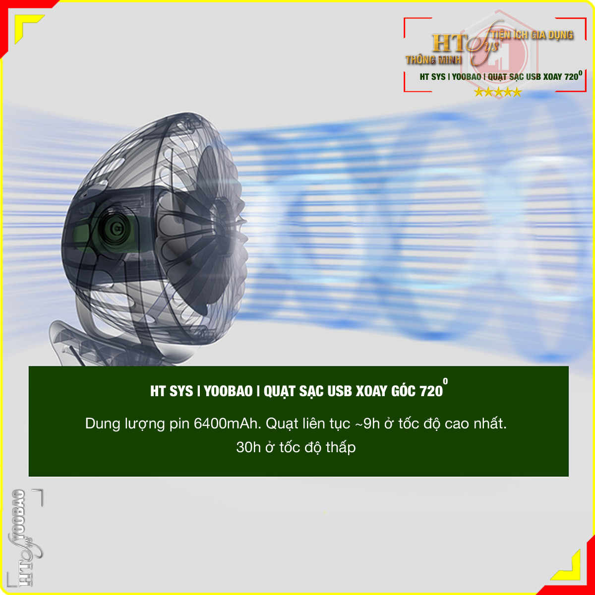 Quạt tích điện mini HT SYS - Yoobao Y-F04 - 6400mAh - Hàng Nhập Khẩu
