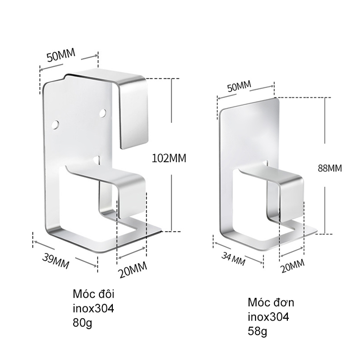 Móc treo chậu thau rửa đa năng nhà tắm inox 304, có keo dán kèm theo, loại đơn hoặc đôi tùy chọn