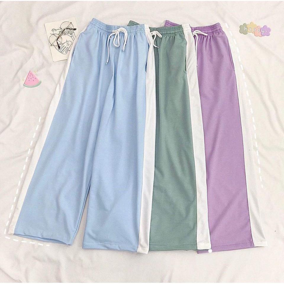 Quần thun ống rộng nữ 1 sọc lưng cao tôn dáng - MAYLANSTORE