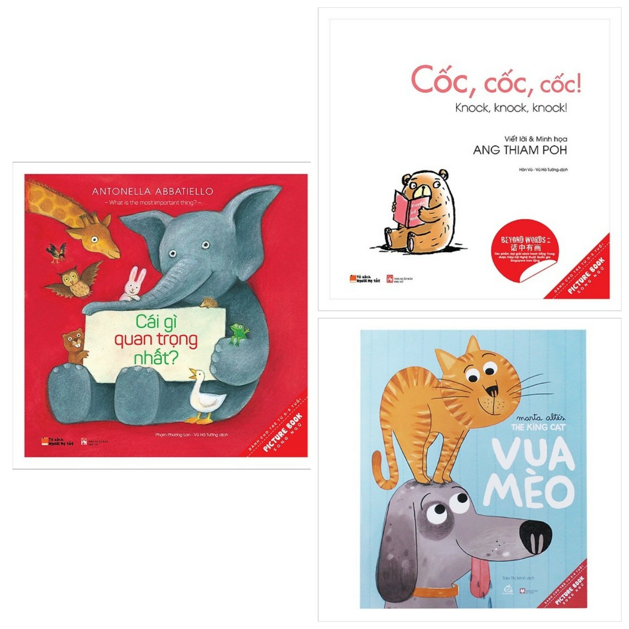 Combo 3 cuốn sách thiếu nhi hay :  Cái Gì Quan Trọng Nhất + Cốc, Cốc, Cốc! +  Picture Book - Vua Mèo (Tặng kèm Bookmark Happy Life)