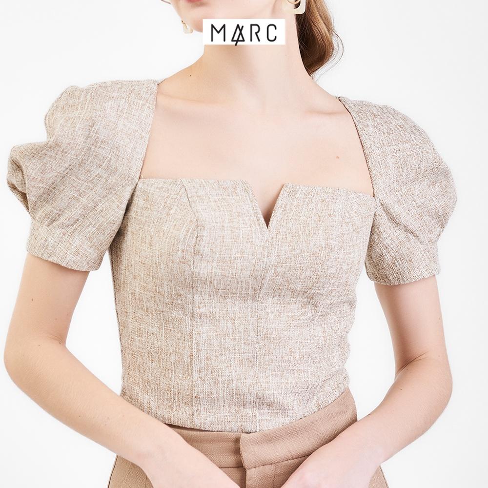 Áo kiểu croptop nữ MARC FASHION tay phồng cổ vuông xẻ V TRLH081222