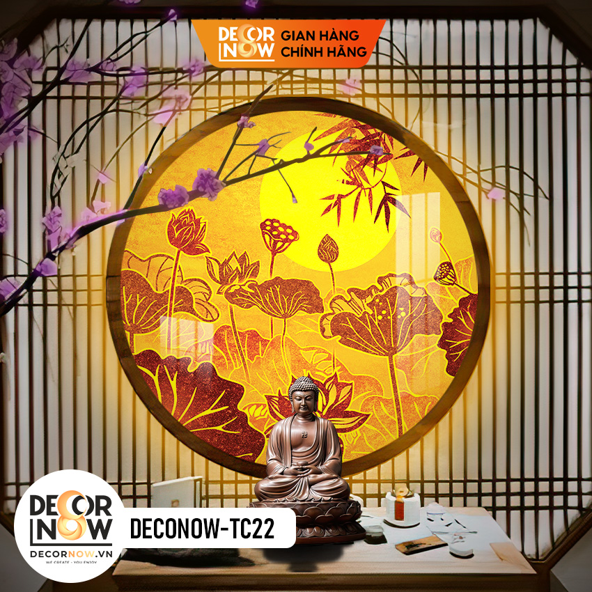 Đèn Hào Quang Phật In Tranh Trúc Chỉ DECORNOW 30,40 cm, Trang Trí Ban Thờ, Hào Quang Trúc Chỉ HOA SEN DCN-TC22