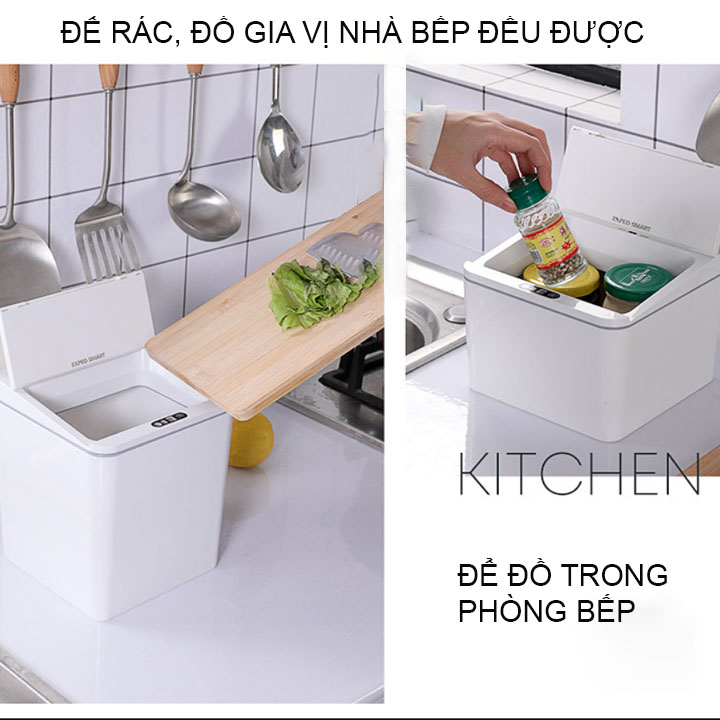 Thùng rác đa năng để bàn cảm biến thông minh, tự động đóng mở nắp