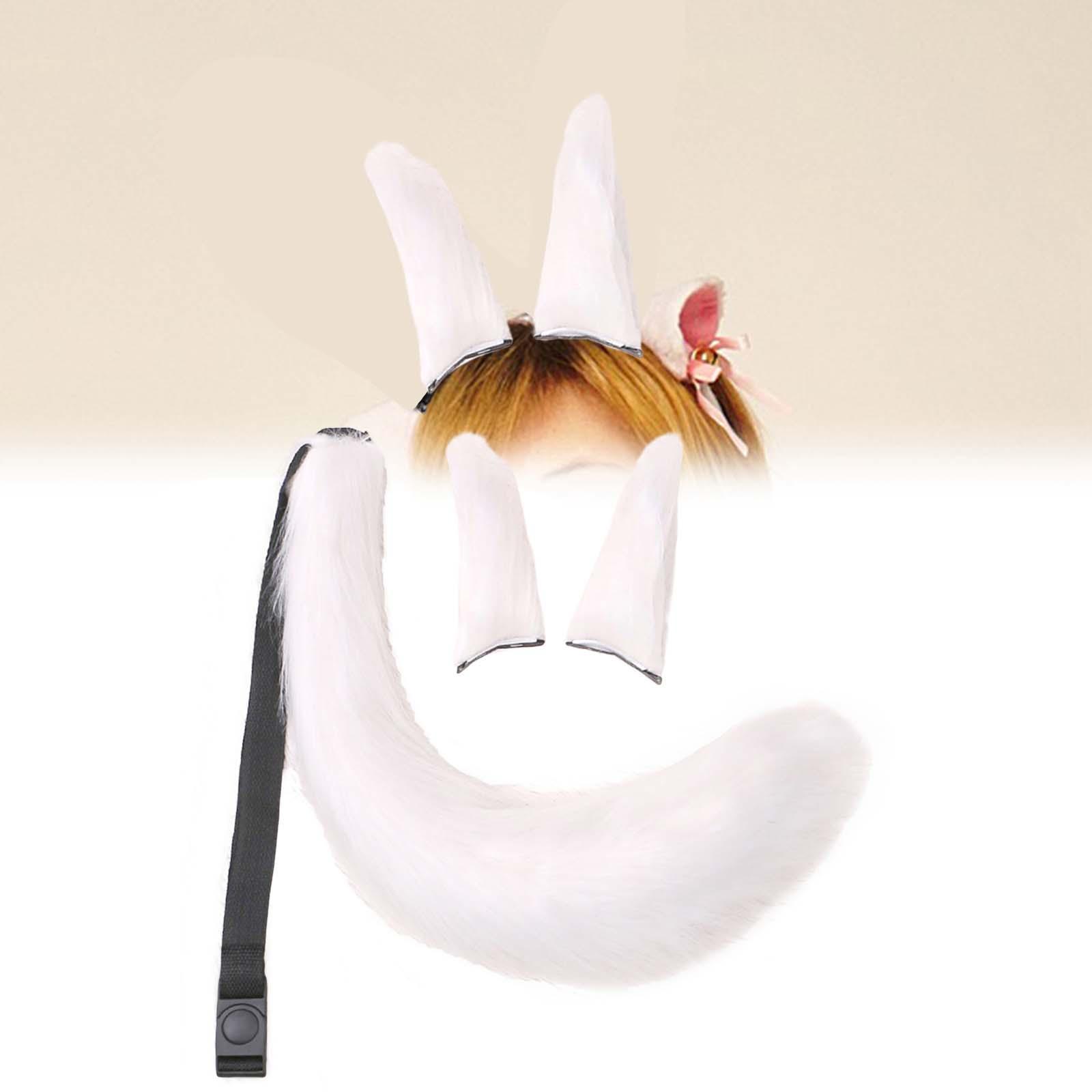 3x Plush Ears and Tail Set Lolita Cosplay Hair Accessories Headdress for Kids Adult
