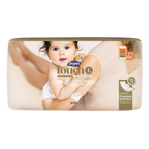 Tã dán trẻ em Drypers Touch L 34 miếng (9 - 14kg)