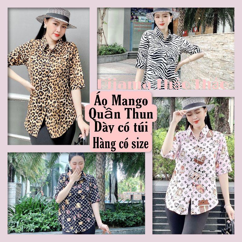 Set Bộ Cao Cấp Áo Sơ Mi Lụa Mango Quần Legging Dài Có Túi Hàng Có Size