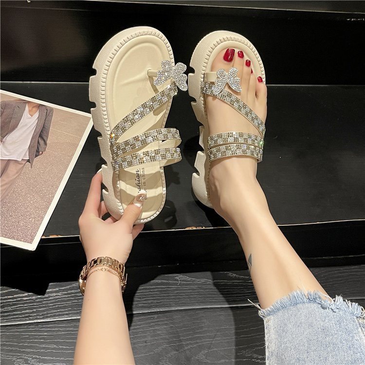 Dép sandal nữ đế cao 5cm xỏ ngón quai đính đá đế êm đi biển đi chơi cực xinh N230