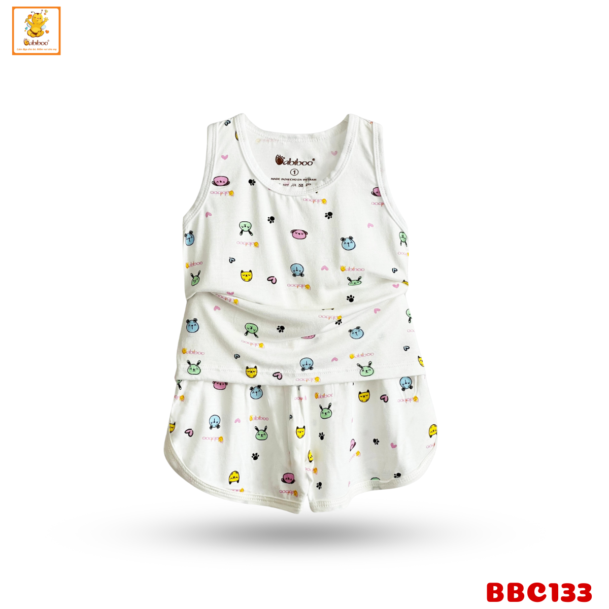 Đồ bộ bé trai Babiboo bộ ba lỗ bé trai, bé gái chất liệu viscose sợi gỗ mềm, mịn, mát BBC133