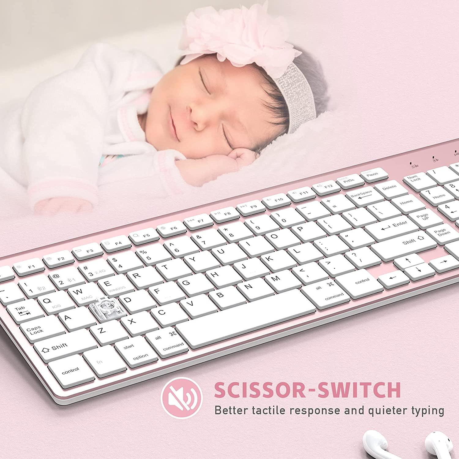 Bàn Phím Bluetooth-Tương Thích Với Windows Và MacOS Bàn Phím Bluetooth Không Dây -Bạc-Xanh Dương-Hồng.