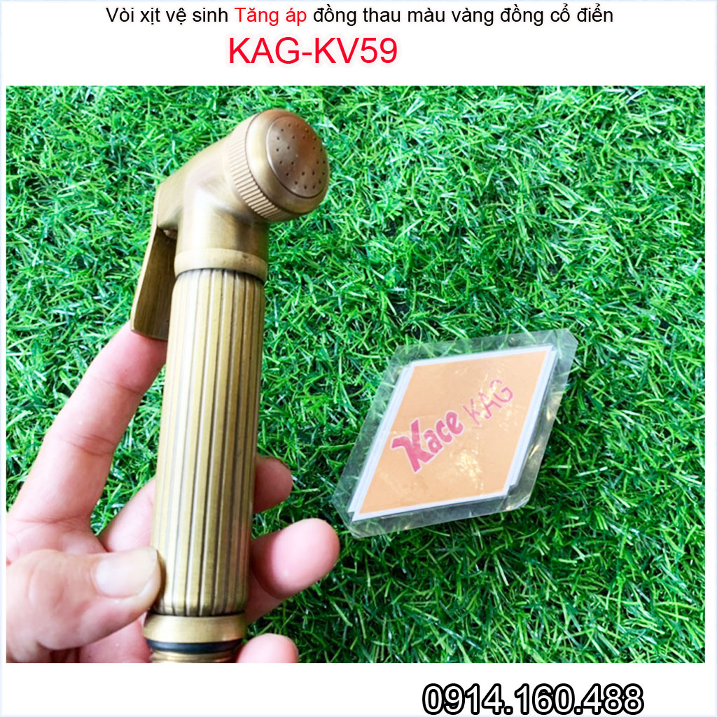 Vòi xịt vệ sinh KAG-KV59 đồng giả cổ HÀNG Y HÌNH, vòi rửa bồn cầu Spray mạnh tia nước thẳng thiết kế đẹp màu inox bóng