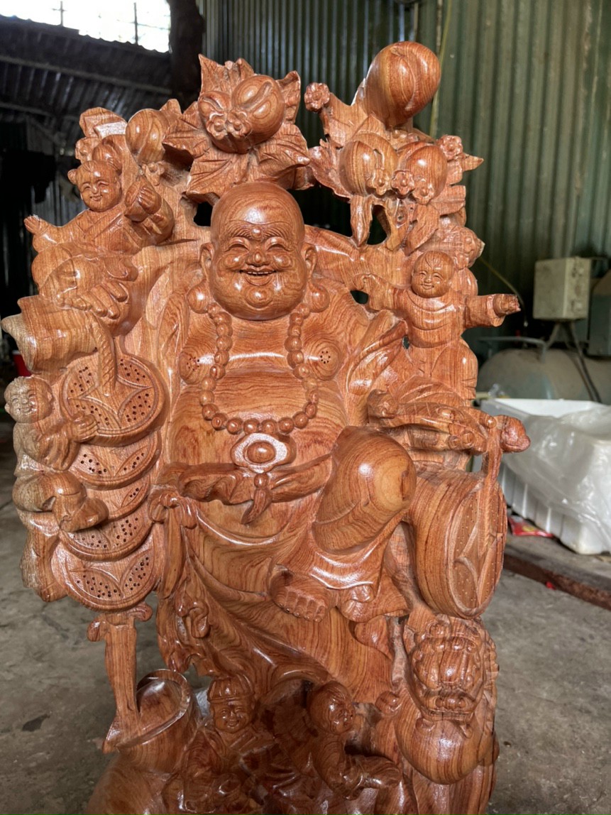 Tượng phật di lặc ngũ phúc bằng gỗ hương đá kt 60×25×16cm