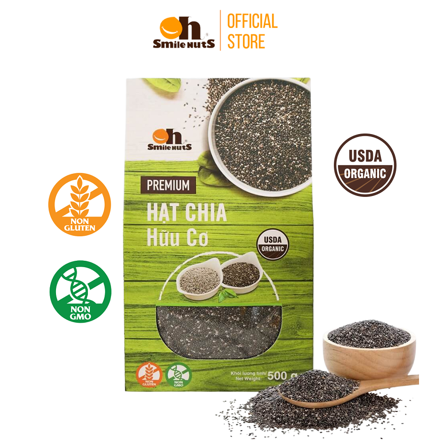 Hình ảnh Hạt Chia Đen Hữu Cơ Smile Nuts Hộp 500g - Nhập khẩu từ Nam Mỹ (Hạt Chia sạch organic, cam kết chất lượng)