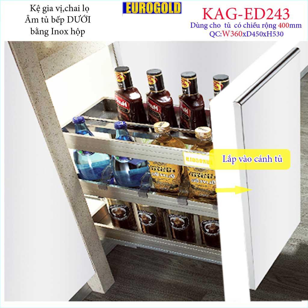 Kệ Gia vị Inox hộp 3 tầng đa năng, kệ hũ đựng chai lọ Eurogold, kệ để gia vị ray giảm chấn âm tủ bếp 30cm-35cm-40cm