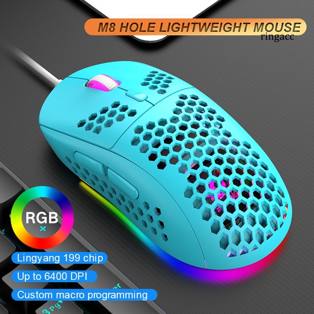 Chuột Chơi Game M8 6400 Dpi Thiết Kế Tổ Ong Gọn Nhẹ Linh Hoạt Cho Máy Tính