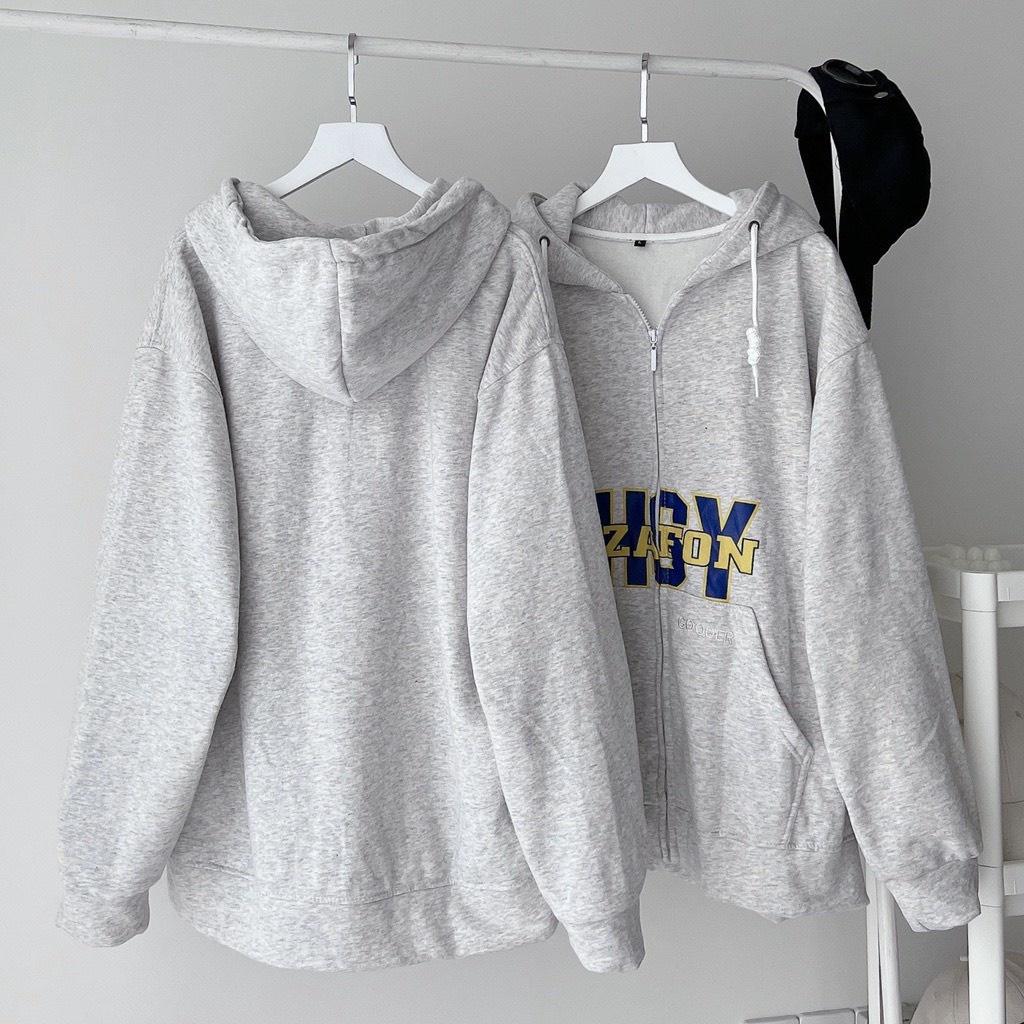 Áo Khoác Nỉ In Chữ H6Y Nỉ Nam nữ Dáng Rộng Mũ Trùm Màu Xám So Hot