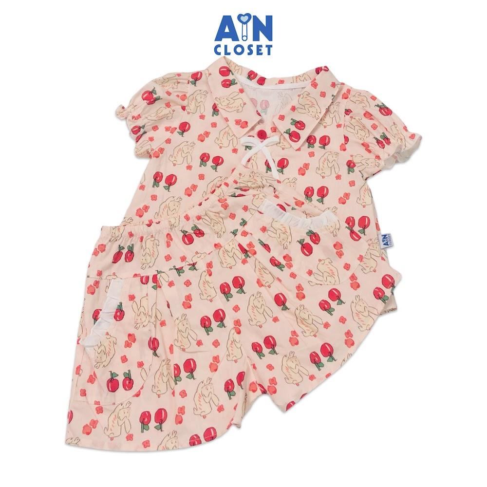 Bộ quần áo ngắn bé gái họa tiết Cherry thỏ sơ mi cotton - AICDBG7NFVYY - AIN Closet