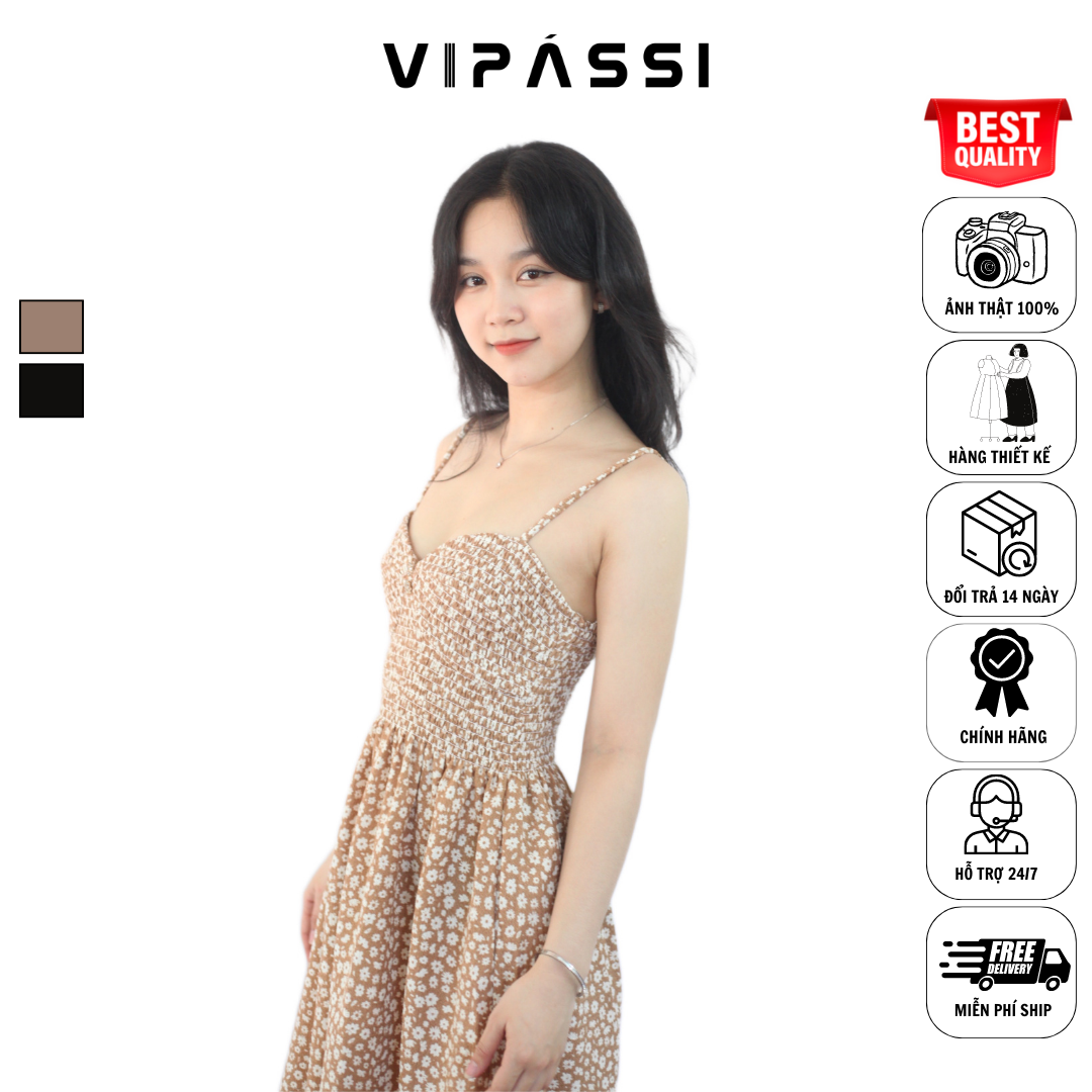 VIPÁSSI Đầm Hai Dây Hoa Bi Có Túi Ôm Body