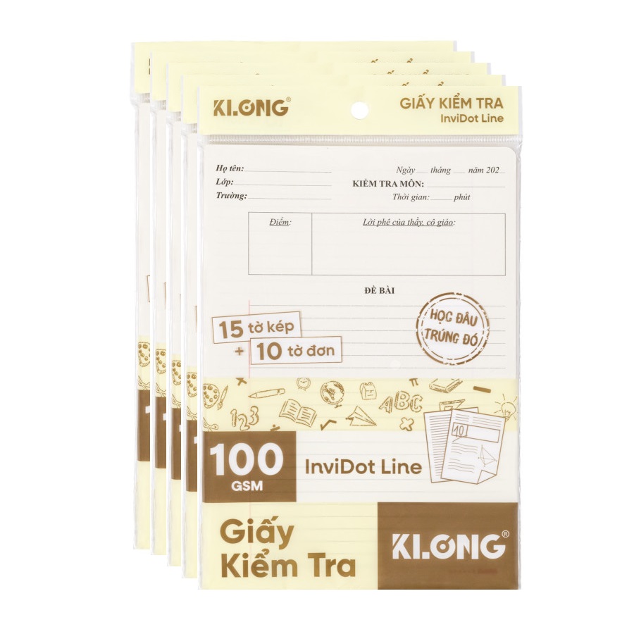 Lốc 5 tập giấy kiểm tra kẻ ngang 20 tờ đôi/tập MS279 Klong 279