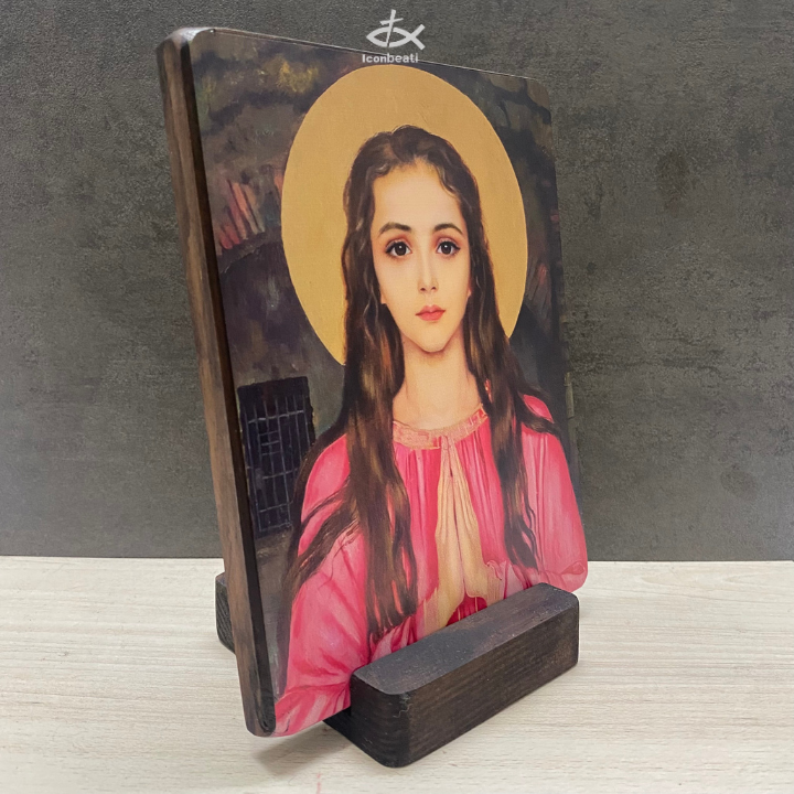 Tranh Gỗ Thánh Maria Goretti - Tranh Gỗ Làm Quà Tặng Bổn Mạng Để Bàn Hoặc Treo Tường