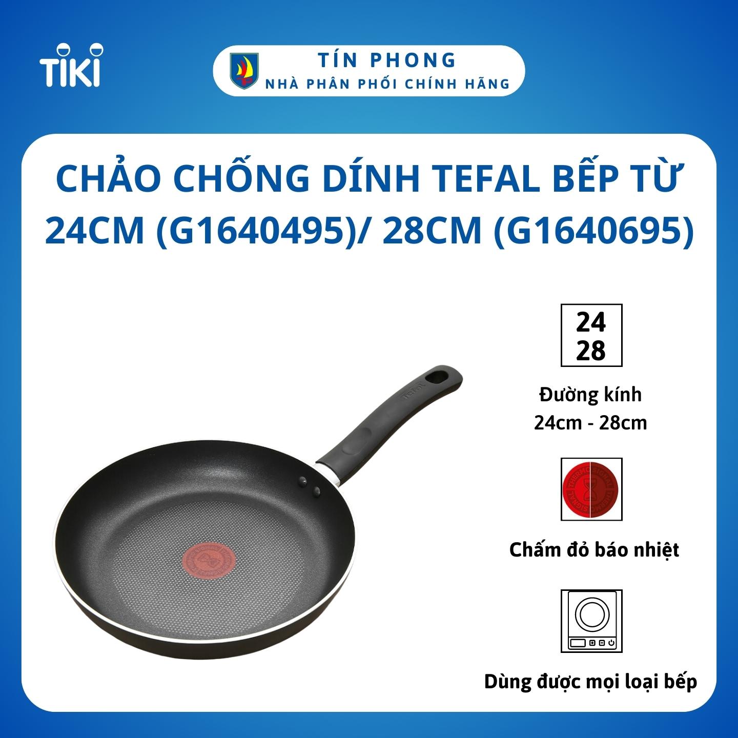 Chảo chống dính Tefal bếp từ 24cm / 28cm - điểm cảnh báo nhiệt thông minh - hàng chính hãng