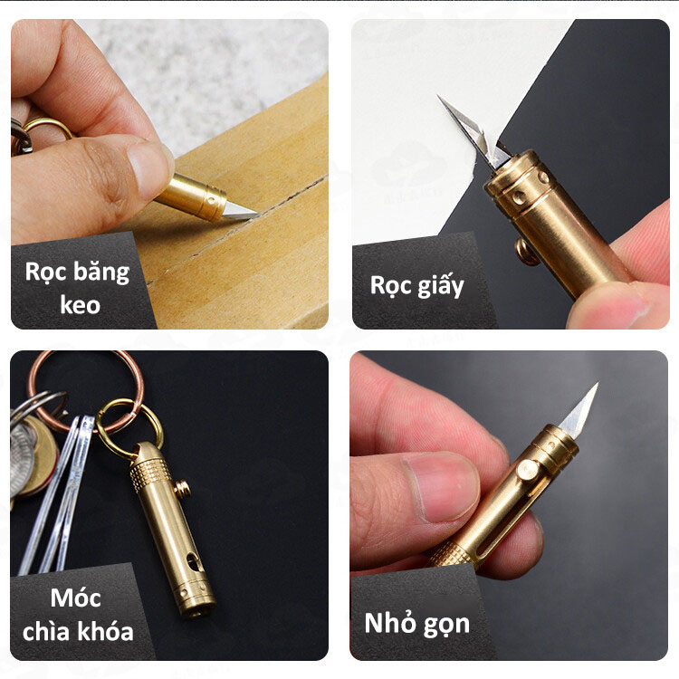 Dao khắc gỗ trổ giấy vỏ đồng thau mini 40mm treo móc khóa