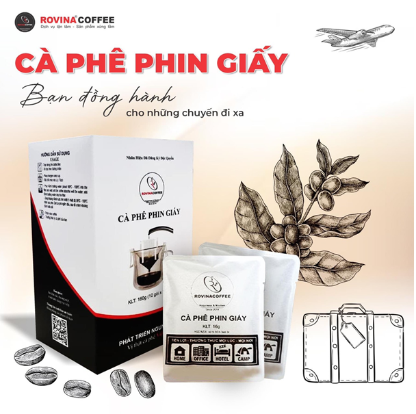 Cà Phê Phin Giấy Rovina – Tiện Lợi – Mọi Lúc – Mọi Nơi Nguyên Chất 100%, Vẹn Tròn Hương Vị Nguyên Bản, Đậm Ngon Đúng Chất