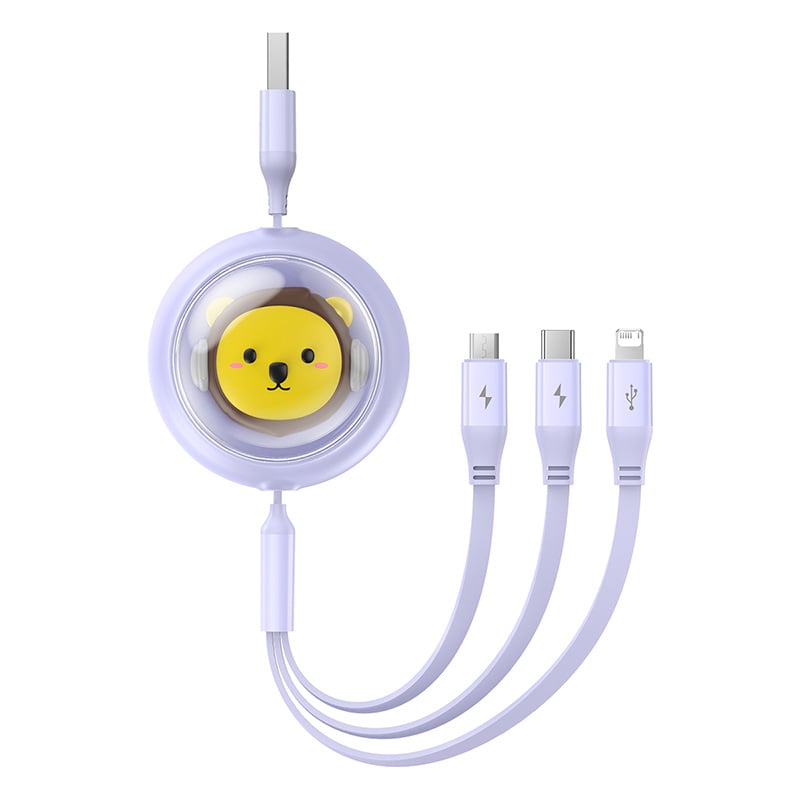 Cáp Sạc Nhanh Đa Năng Baseus Leo Retractable Charging Cable 3-in-1 USB to M+L+C 3.5A 1.1m - Hàng chính hãng